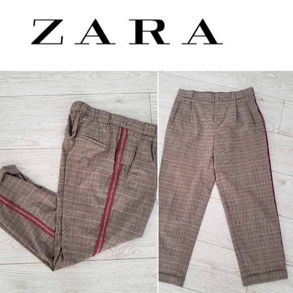 Zara plaid with strips pantsuits pants M - Picture 1 of 9
